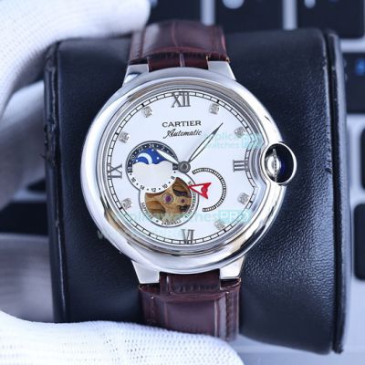 Replica Cartier Ballon Bleu De White Dial Brown Leather Watch 42mm